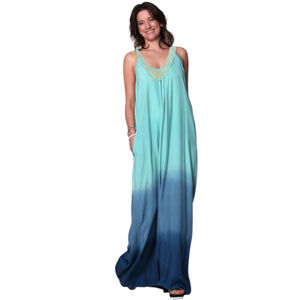 INGER Resort Ombre Maxi Kaftan Dress Aqua Blue | Coastal Grandma Boho Vacation